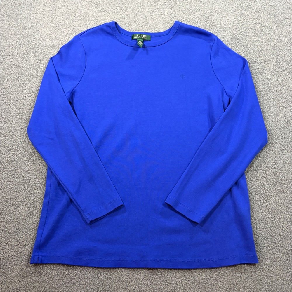 Lauren Ralph Lauren Top Womens 1X Blue Long Sleeve Crew Neck Cotton Knit 8179